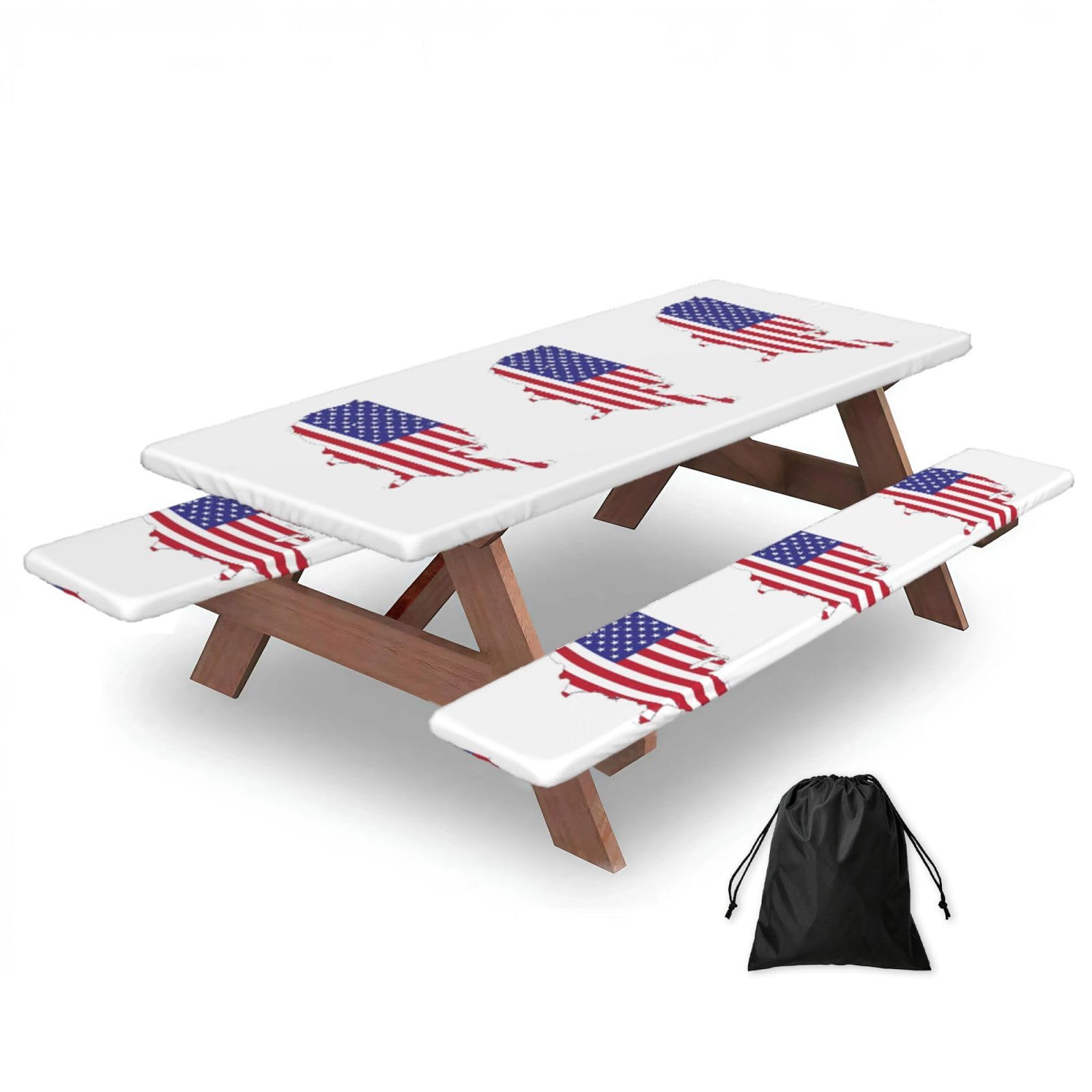 Yqxwjl Black Usa Flag Map Print Camping Essentials Waterproof Camping Table And Bench Cover With Drawstring Bag 183 Cm