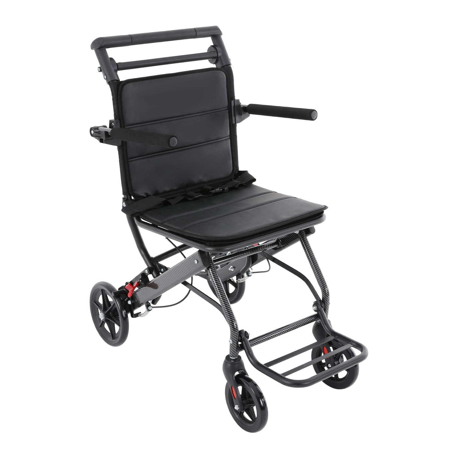 LyeXD Lightweight Transport Wheelchair for Adults, Aluminum Transport Chair Lightweight Foldable with Oxford Cloth Bag, Integrated Handbrake, Portable Transit Travel Wheelchair (up to 220lbs)