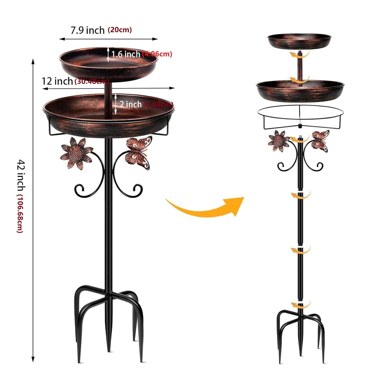 Mangiatoia Metallica Per Uccelli Da Esterno Doppio Bagno Per Uccelli Autoportante Con Base A 5 Punte Decorazione Per Giardino Patio E Prato