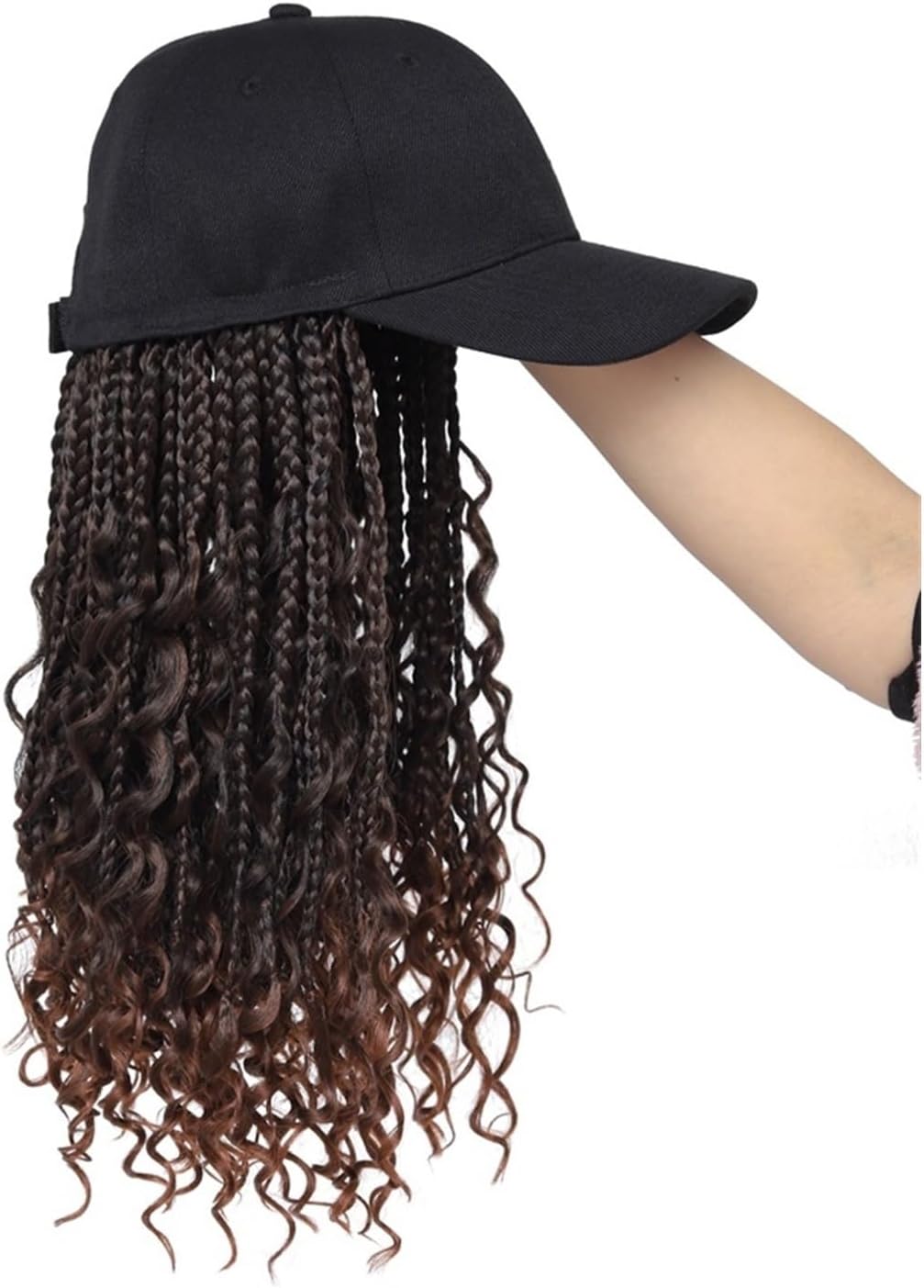 Bald Cap Baseball Cap Wig Hair Extensions with Hats Black Synthetic Curly Braided Hair Cap Wig for Women Girls Hair Cap (Color : 3, Size : 14inches)