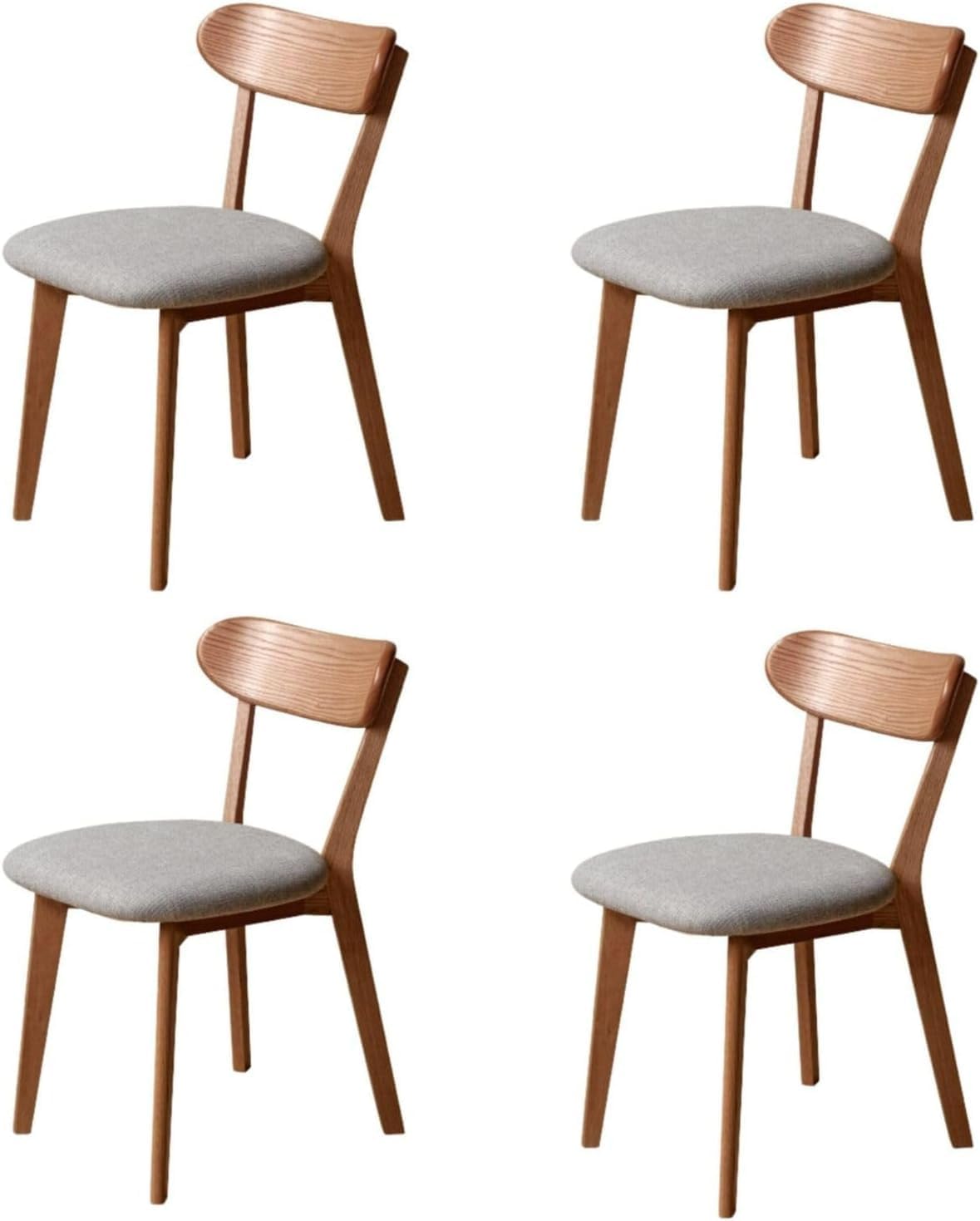 100% Solid Wood Upholstered Dining Chairs, Mid Century Modern Oak Dining Chairs with Curved Back Design with Butterfly Wing Shape for Kitchen, Dining Room, Restaurant (4, Walnut Color-Grey Cushion)