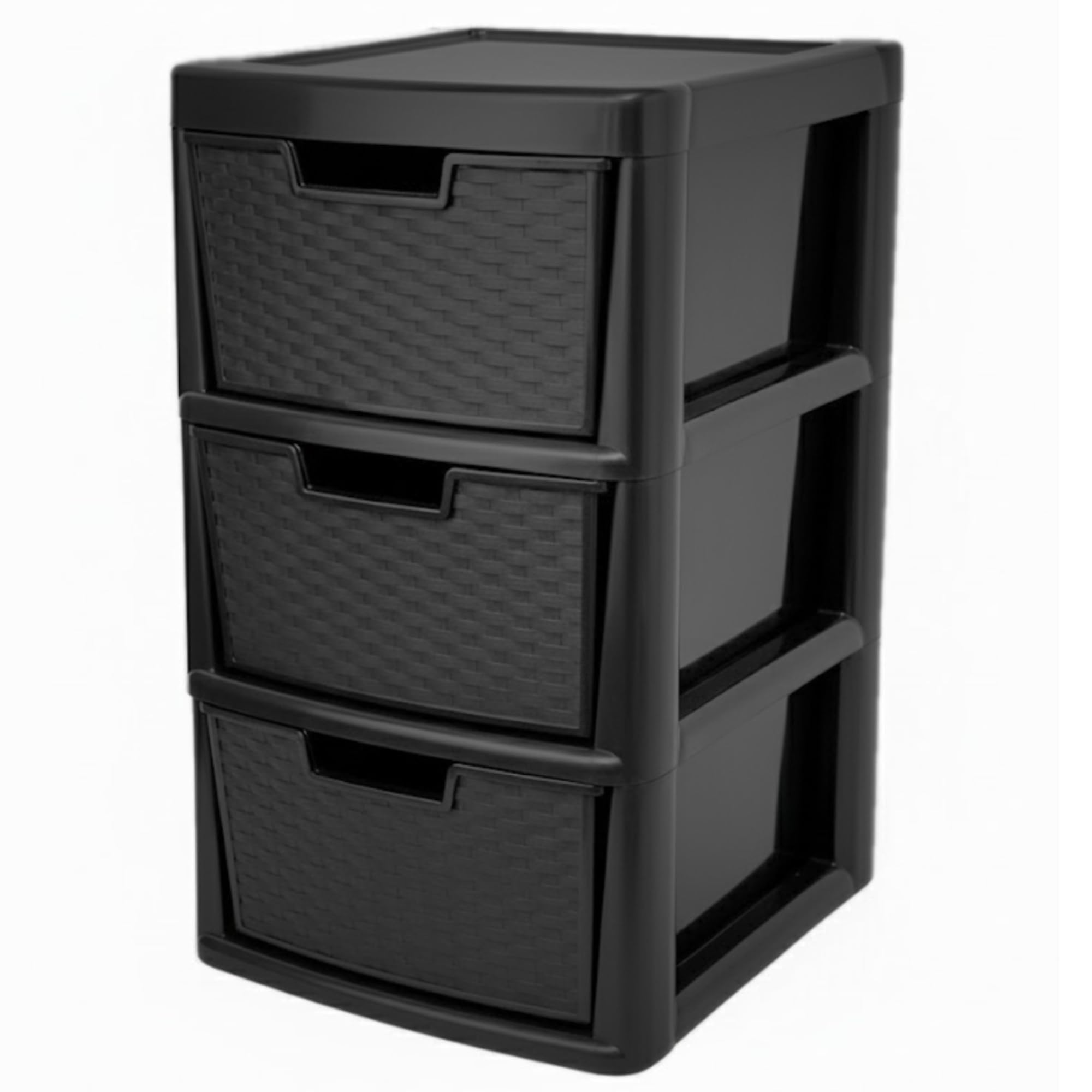 ALEEZ - Large Plastic Drawer Storage Unit - Rattan Effect 3 Drawer Cabinet - Multipurpose Storage Organiser - Office, Tabletop Desktop Drawer - Bedroom Chest Drawer Unit - (Black, 3 Drawer) โ image 1