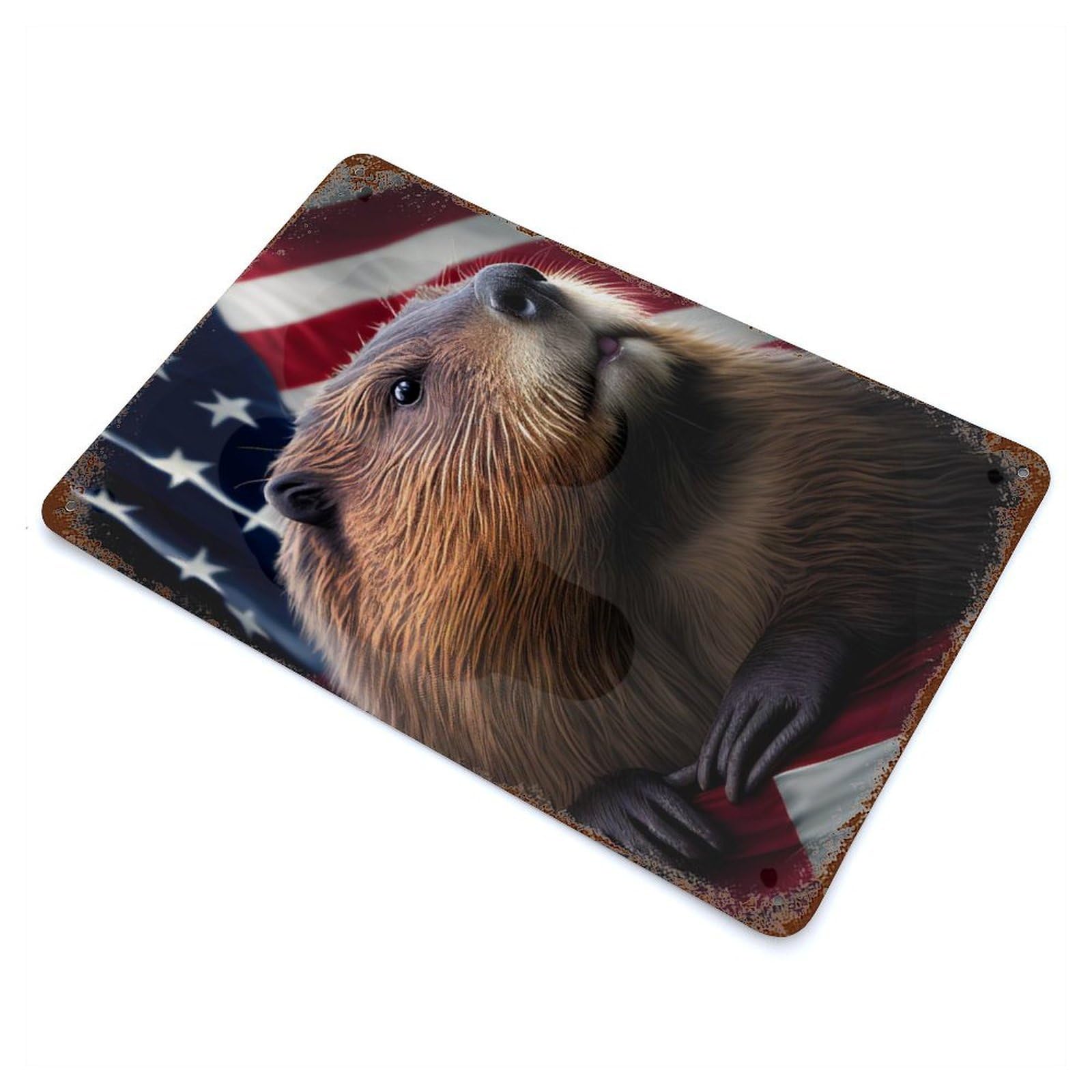Beaver USA Flag Vintage Rust Metal Sign 11.8"x7.9", Farmhouse Wall Decor for Garage, Pub Or Kitchen