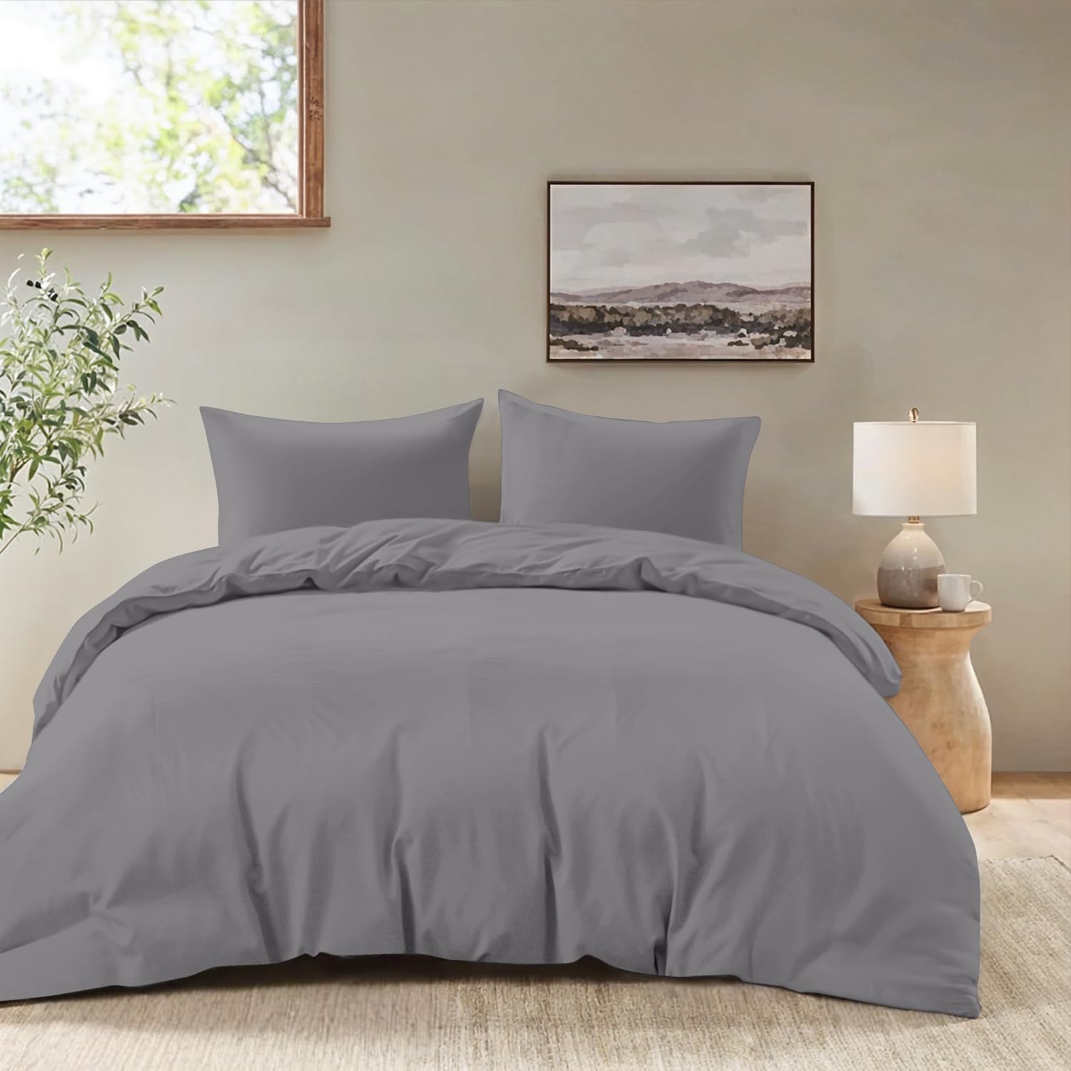 Dreamzie Copripiumino Matrimoniale 240x260 cm con 2 Federe 65x65 cm - Antracite - Set Copripiumino Matrimoniale 240x260