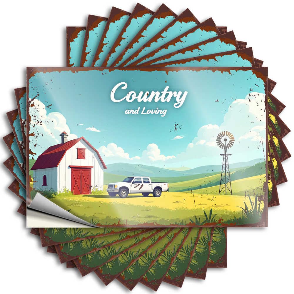 Country Charm: A Rustic Barn, Windmill, and Pickup Truck in A Ser Window Plush - Boys Bedroom Decorations Sticker Self Adhesive Sticker(8X12CM)