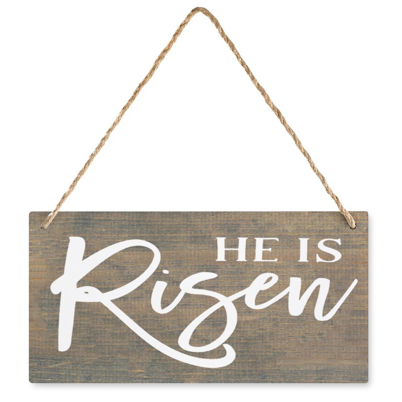 Wooden Easter Plaque - He is Risen (with Easter Bunny), Rustic Hanging Art, Farmhouse Home Decor 12x6 Inch