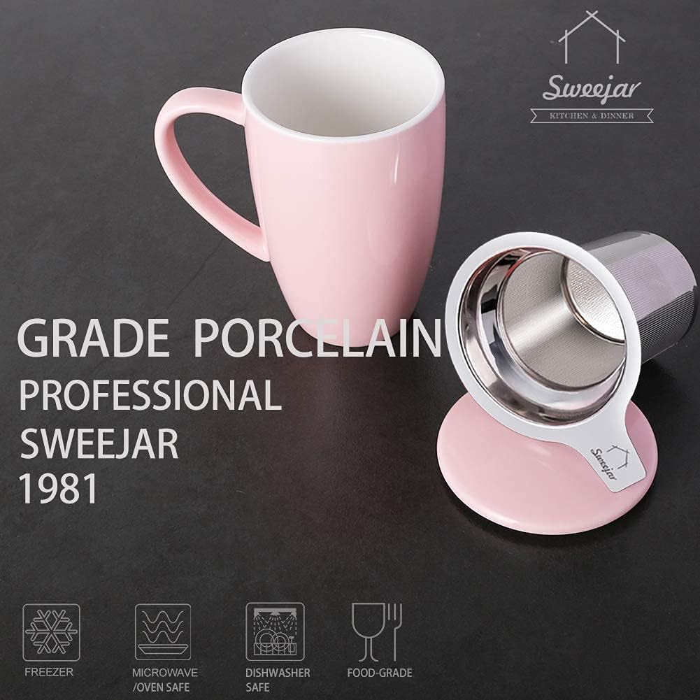 Sweejar Porcelain Tea Infuser Mug with Lid, 16 oz Teacup with Strainers for Loose Leaf Tea, Microwave and Dishwasher Safe Coffee Mug(Pink) - Image 3