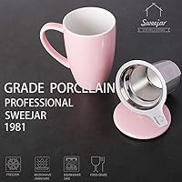 Vista 3 de Sweejar Taza de té de porcelana con infusor y tapa, tetera con filtro, máquina de té para hojas sueltas, 16 onzas líquidas para té, café, leche, Rosa