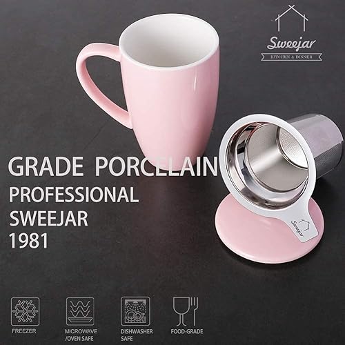 Miniatura 3 de Sweejar Taza de té de porcelana con infusor y tapa, tetera con filtro, máquina de té para hojas sueltas, 16 onzas líquidas para té, café, leche,