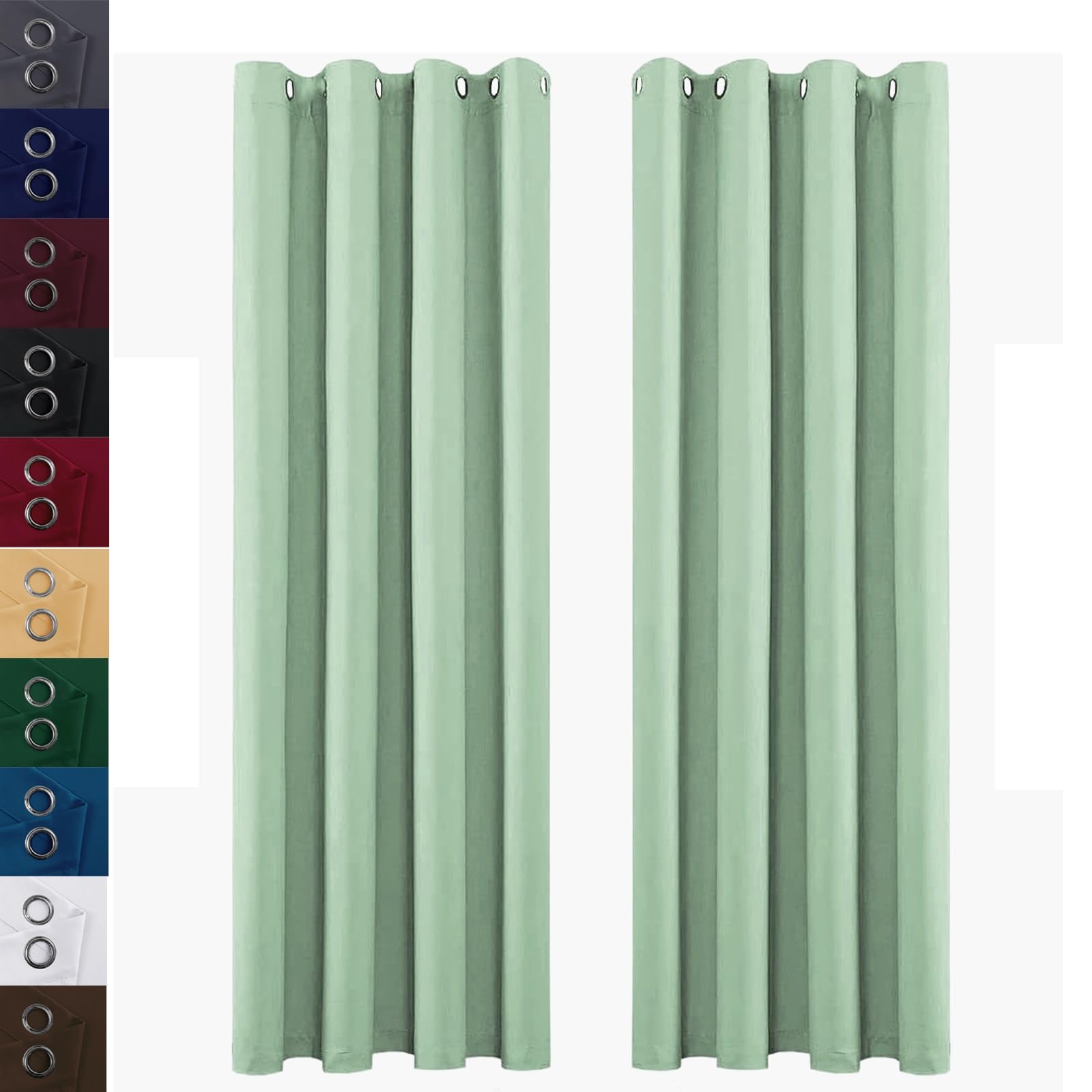 WUXXIANG Window Treatments 150 x 110 cm Thermal Insulated Energy Saving, Blackout Curtains, Thermal Insulated Curtains, with Matching Tie Backs, for Home Fashion Decor, Tender Green