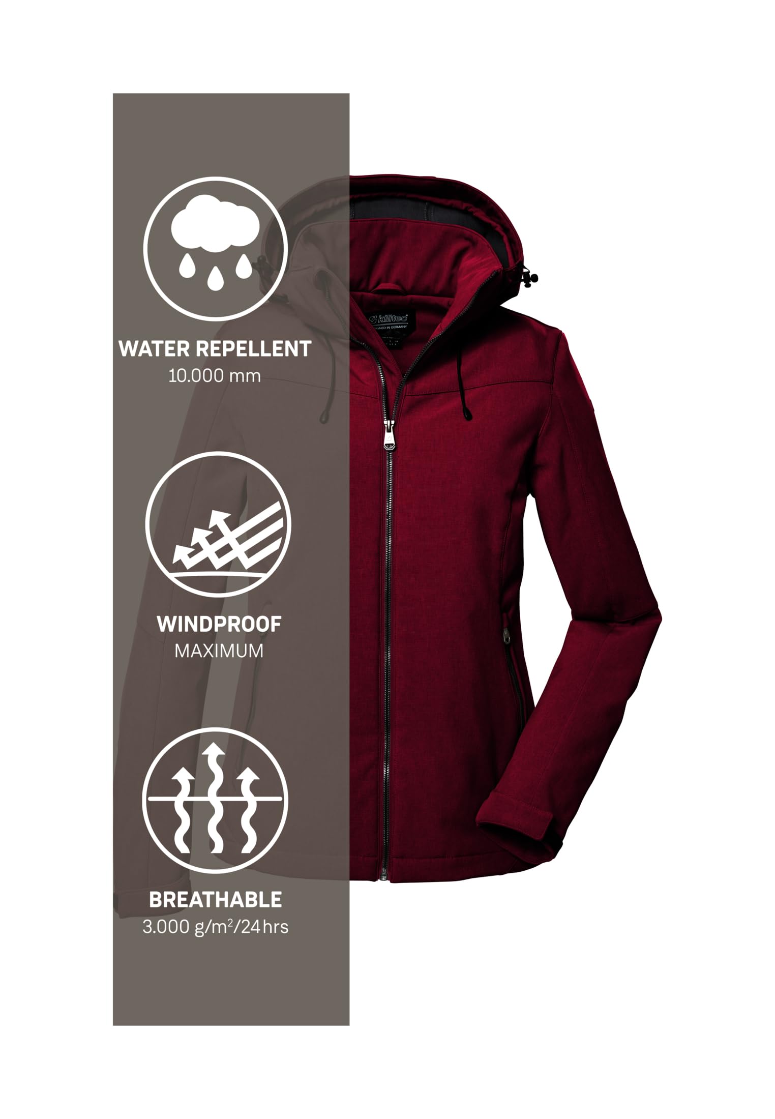 Killtec Damen Softshelljacke Softshell Jacke mit abzippbarer Kapuze Damen Softshelljacke wasserabweisend, Winddicht, atmungsaktiv