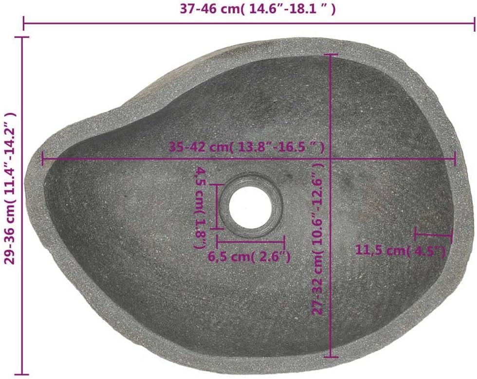 Bathroom Vessel Sink Oval Wash Basin River Stone for Hotel Art Basin, Above Counter Oval Washbowl Bathroom Lavatory Hotel Bowl Basin 14.6"-18.1"(B)