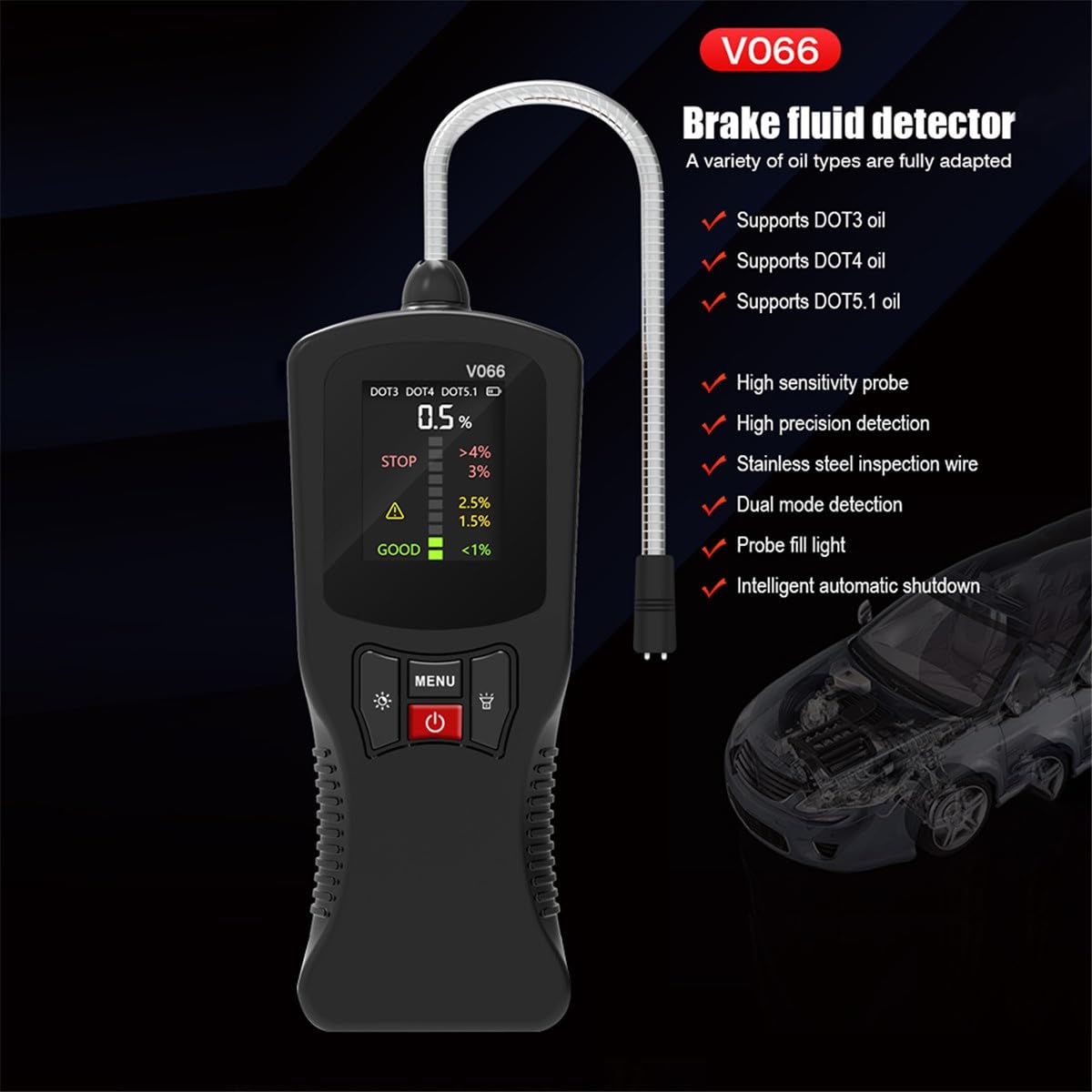 Strumento di rilevamento dell'olio dei freni Diagnosi del liquido dei freni automobilistico Tester del contenuto di umidità del freno Display digitale DOT3 DOT4 DOT5.1