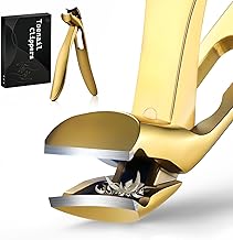 FERYES Tagliaunghie per piedi con testa angolata, con manico lungo, per anziani, taglia grande e larga, con raccoglitore per unghie spesse, taglio più facile, design ergonomico (oro
