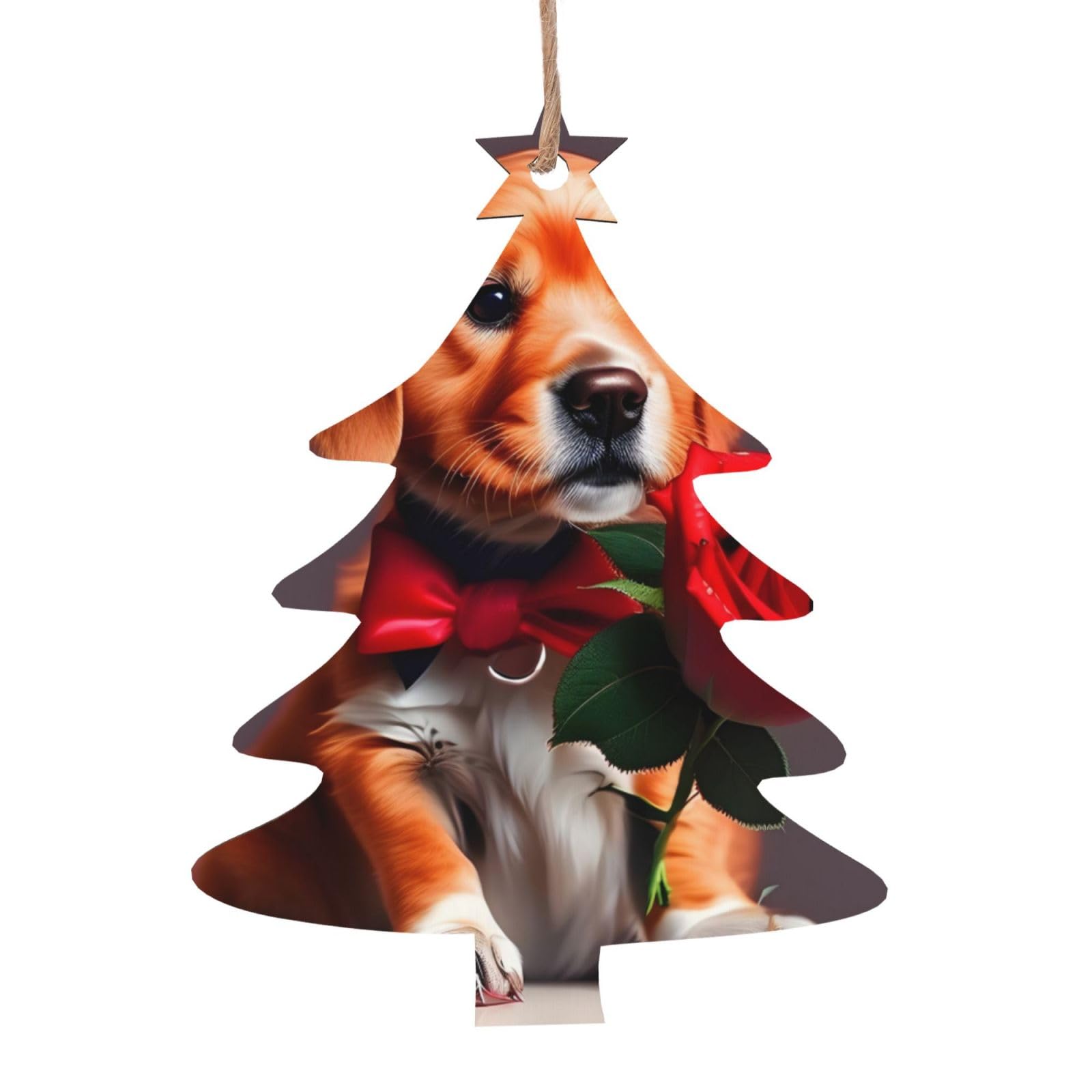 Gentleman-Like Dog Printed Christmas Wooden Pendants, Simple and Environmentally Friendly, Holiday decorationsã€‚