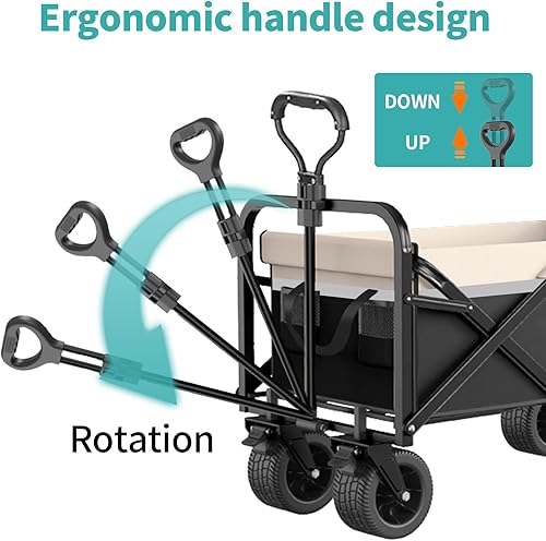 Miniatura 4 de Carro plegable plegable de 330 libras, carrito de playa resistente para arena con ruedas grandes, mango ajustable y soportes para bebidas para