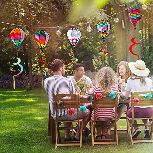 5 Pcs Hot Air Balloon Wind Spinners Rainbow Spinner Wind Chime Garden Windmill Spinner Kinetic Hanging Decor For Lawn Yard (Strip Style) #TOP4
