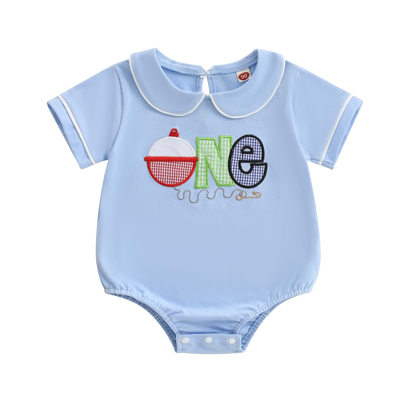 woshilaocai Baby Boy First Birthday Outfit Romper Bubble Collared Bodysuit Baby Fish Birthday Clothes (Blue,12-18 Months)