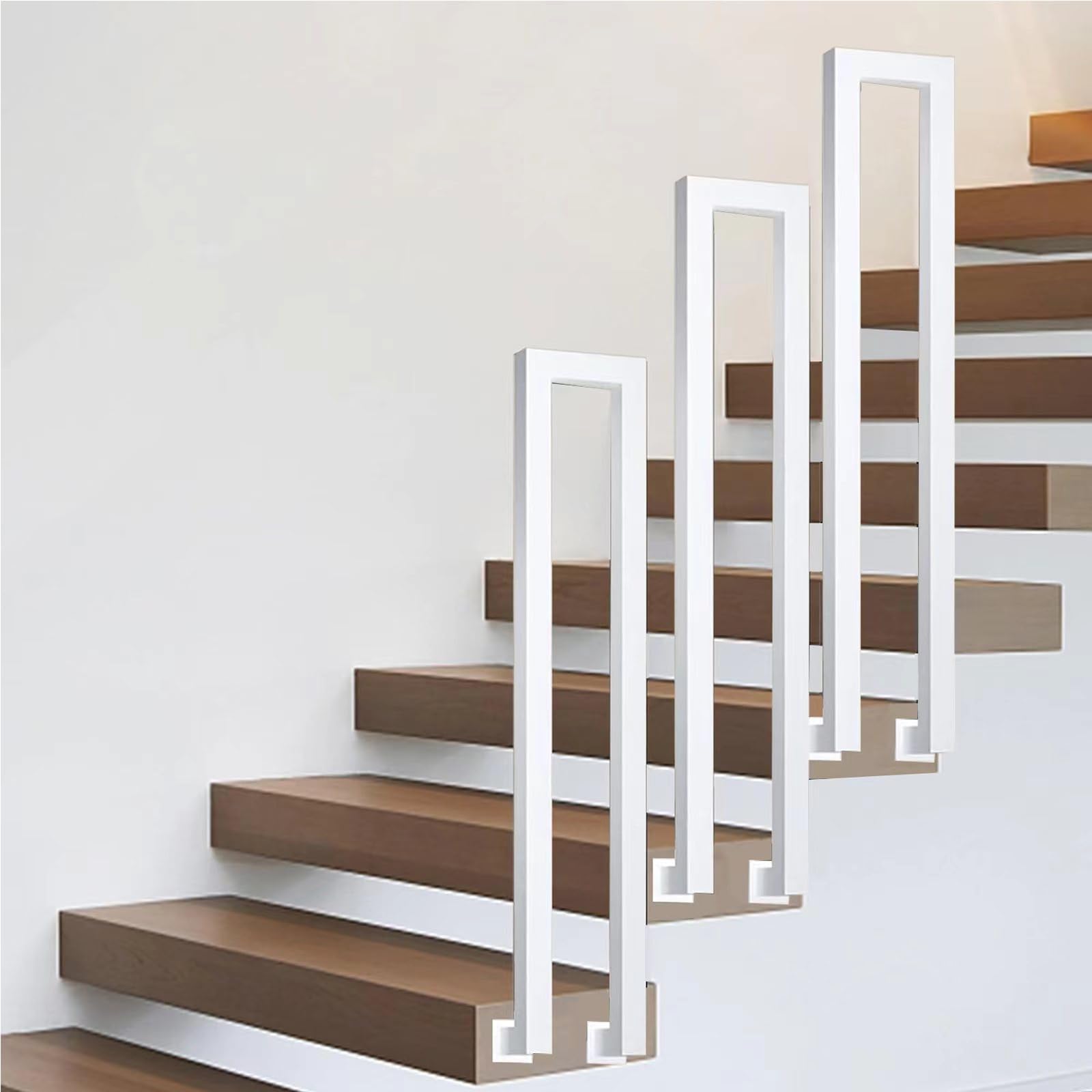 U-vormige trapleuning voor binnen, trapleuning buiten, U-vorm, trapleuning voor balkons, gangen, woningen, villa's (U-wit, 95 cm