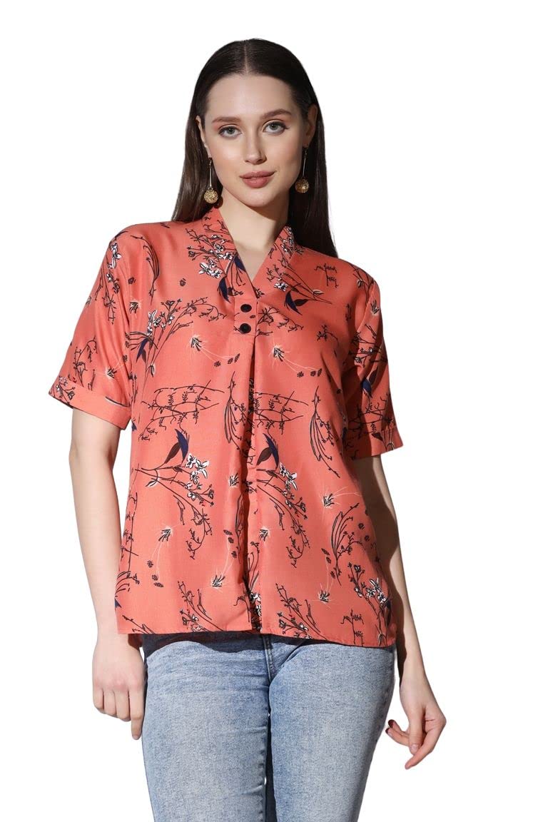 Leriya FashionTop for Women || Rayon Floral Printed Shawl Collared Fancy Button Neck || Shirt Style Western Top for Girls || Ideal for Outing || Casual || Summer Wear top for Ladies
