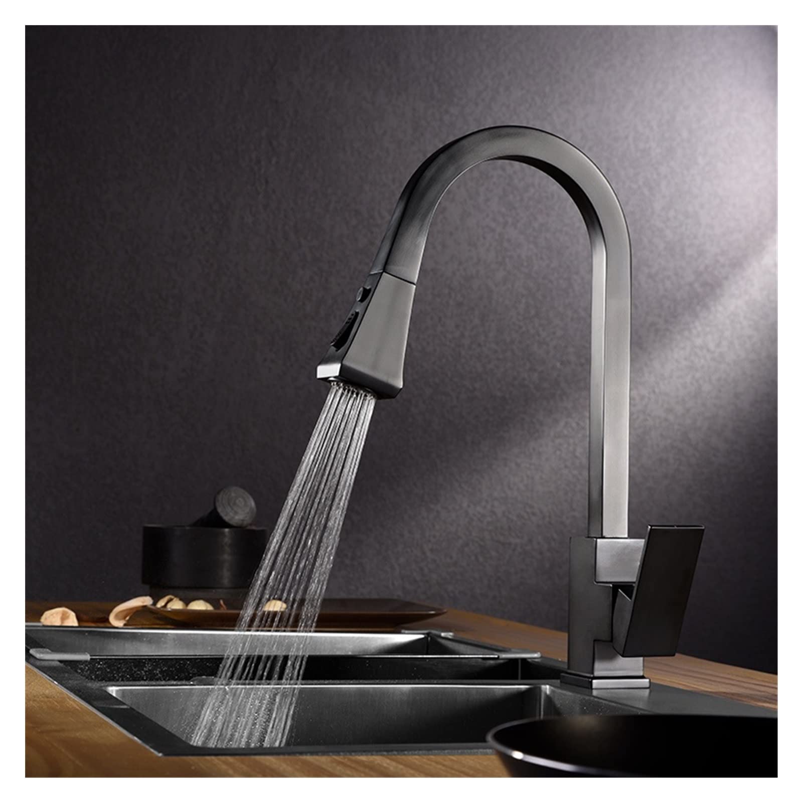 Grifo de Cocina, Grifo de Cocina Negro Grifo de Cocina extraíble Grifo de un Solo Orificio Giratorio Grifo de Agua fría y Caliente de 360 ​​​​Grados/Negro Mate Comfortable Anniversary