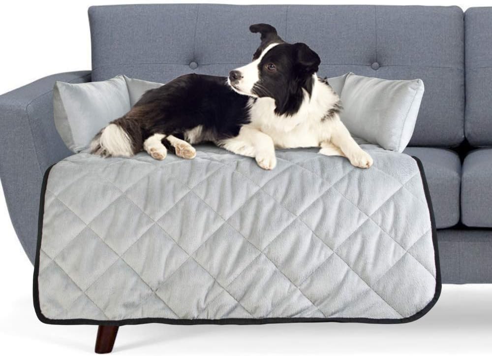 Cat & Dog Bed Couch Cover - for Sofas, Chairs or Beds - Multi Purpose Pet Bed, Sofa & Furniture Protector for Pets with Bolster Cushions for Comfort and Protection (Large, Light Grey) …