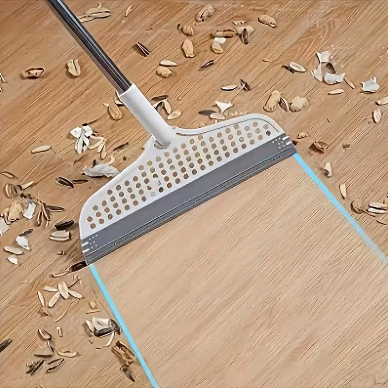 Image of Floor Wiper with Silicone Blade Magic Broom Water Squeegee for Bathroom Tile Marble Glass Walls Balcony Mirrors Floors Carpet Cleaning180Swivel Head Adjustable Long Handle Multipurpose Cleaning wiper