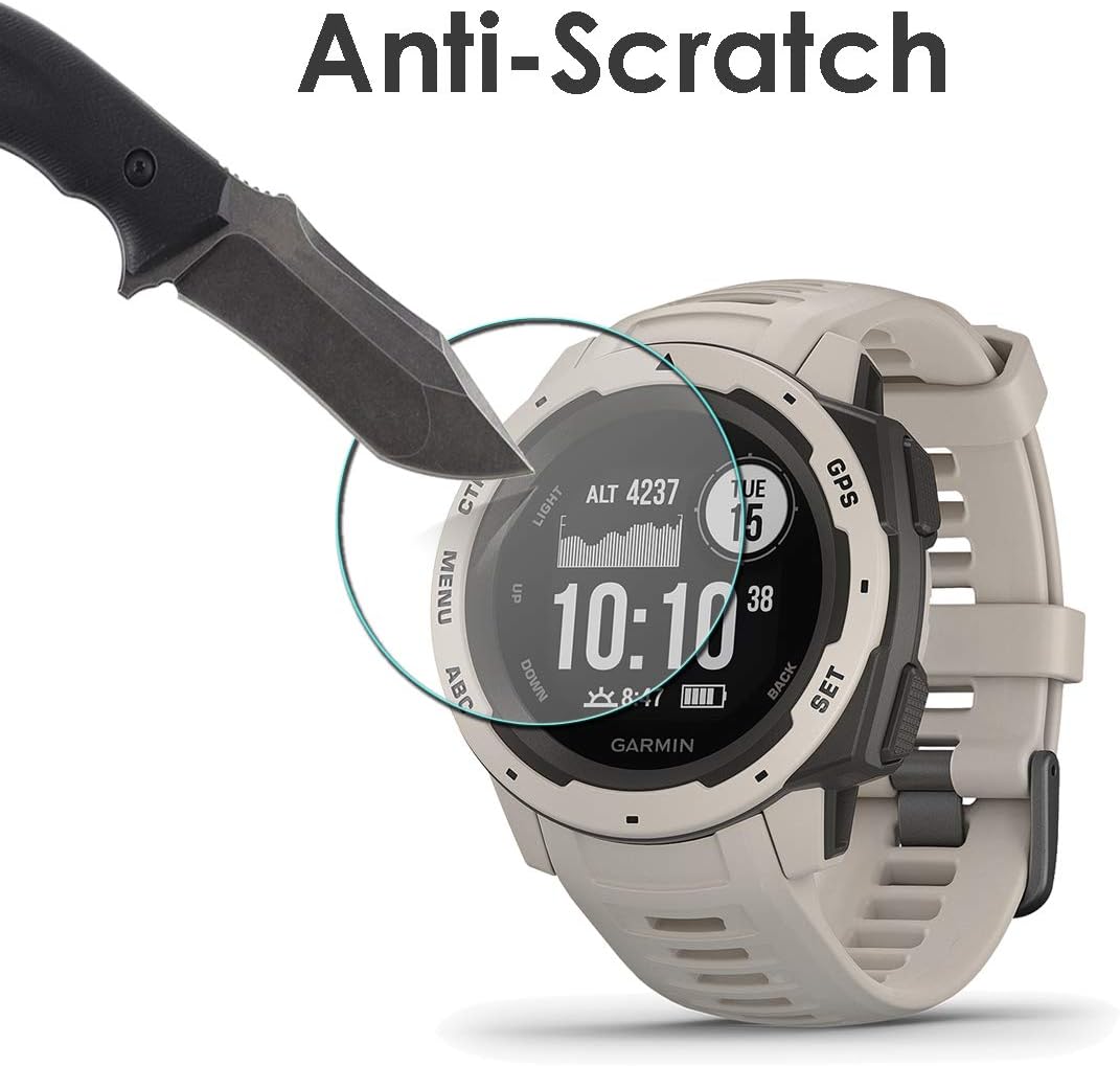Orzero (3 Pack) Compatible for Garmin Instinct Smartwatch Tempered Glass Screen Protector, 2.5D Arc Edges 9 Hardness HD Anti-Scratch Bubble-Free (Lifetime Replacement)