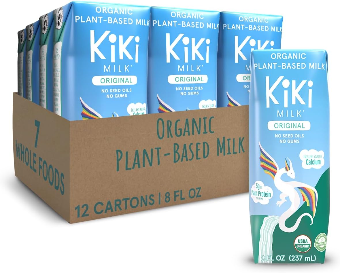 Original Kiki Milk, Organic, Plant Based, Gum Free, GMO Free, Dairy Free, Soy Free, Gluten Free, Glyphosate Free (8 oz • Pack of 12)
