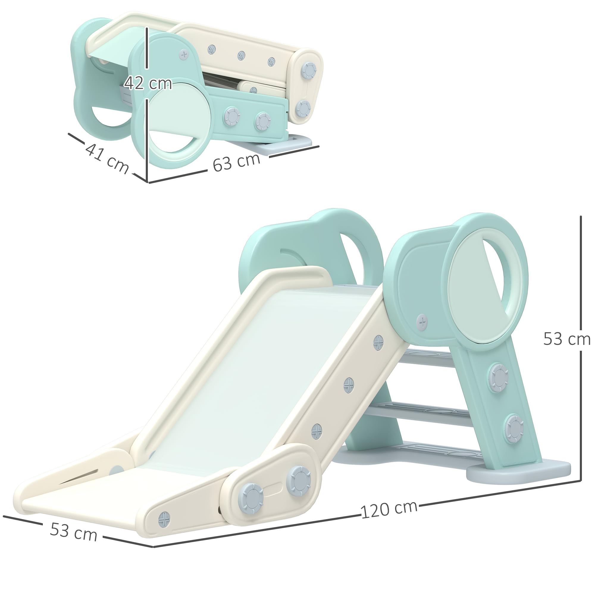AIYAPLAY Tobogán para Niños Plegable Tobogán Infantil de 18-36 Meses con 3 Escaleras Antideslizantes para Interiores Carga 30 kg 120x53x53 cm Verde