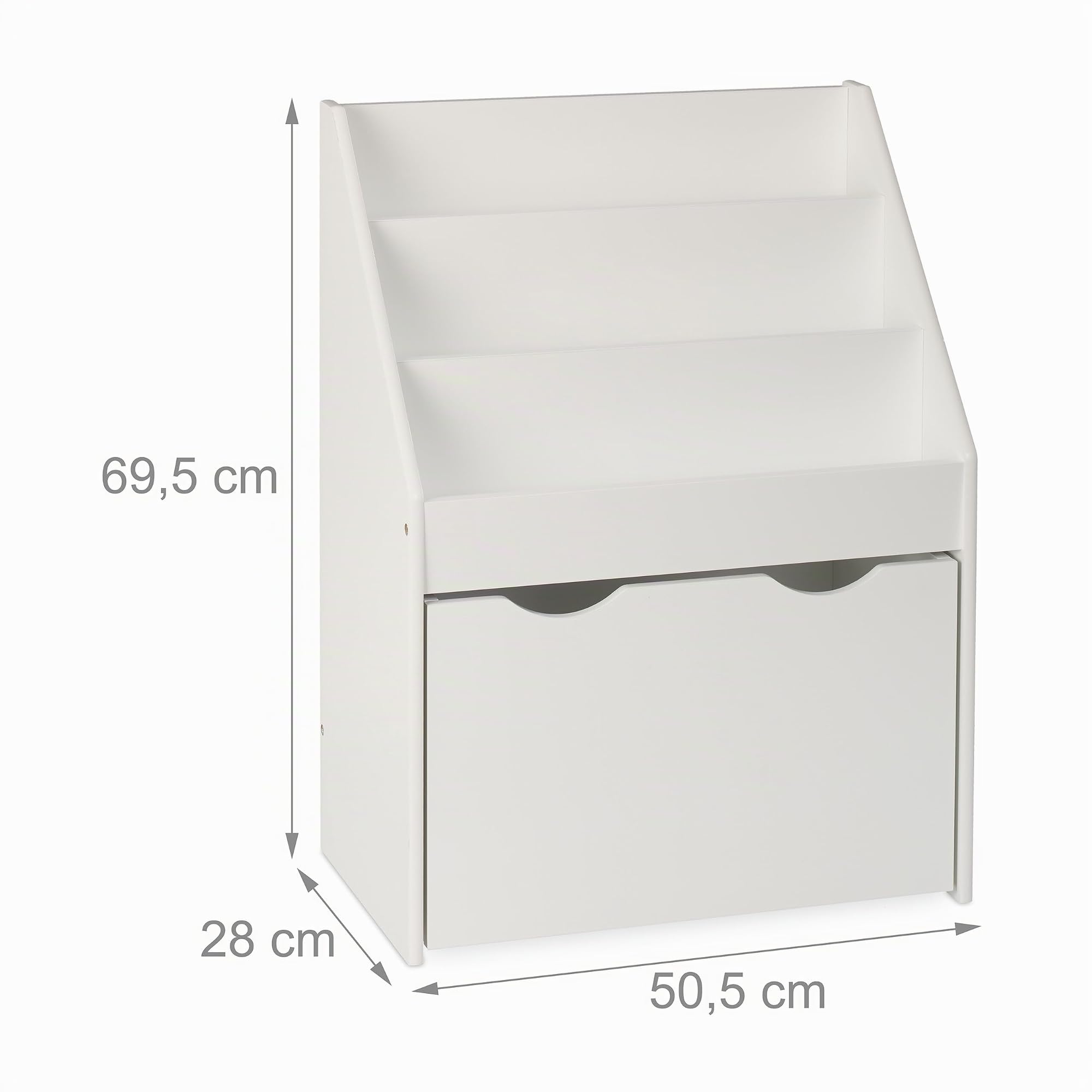 Relaxdays Scaffale Portagiochi Bambini, Libreria a Scomparti Porta Libri e Giocattoli, 69,5x50,5x28 cm, Rotelle, Bianco
