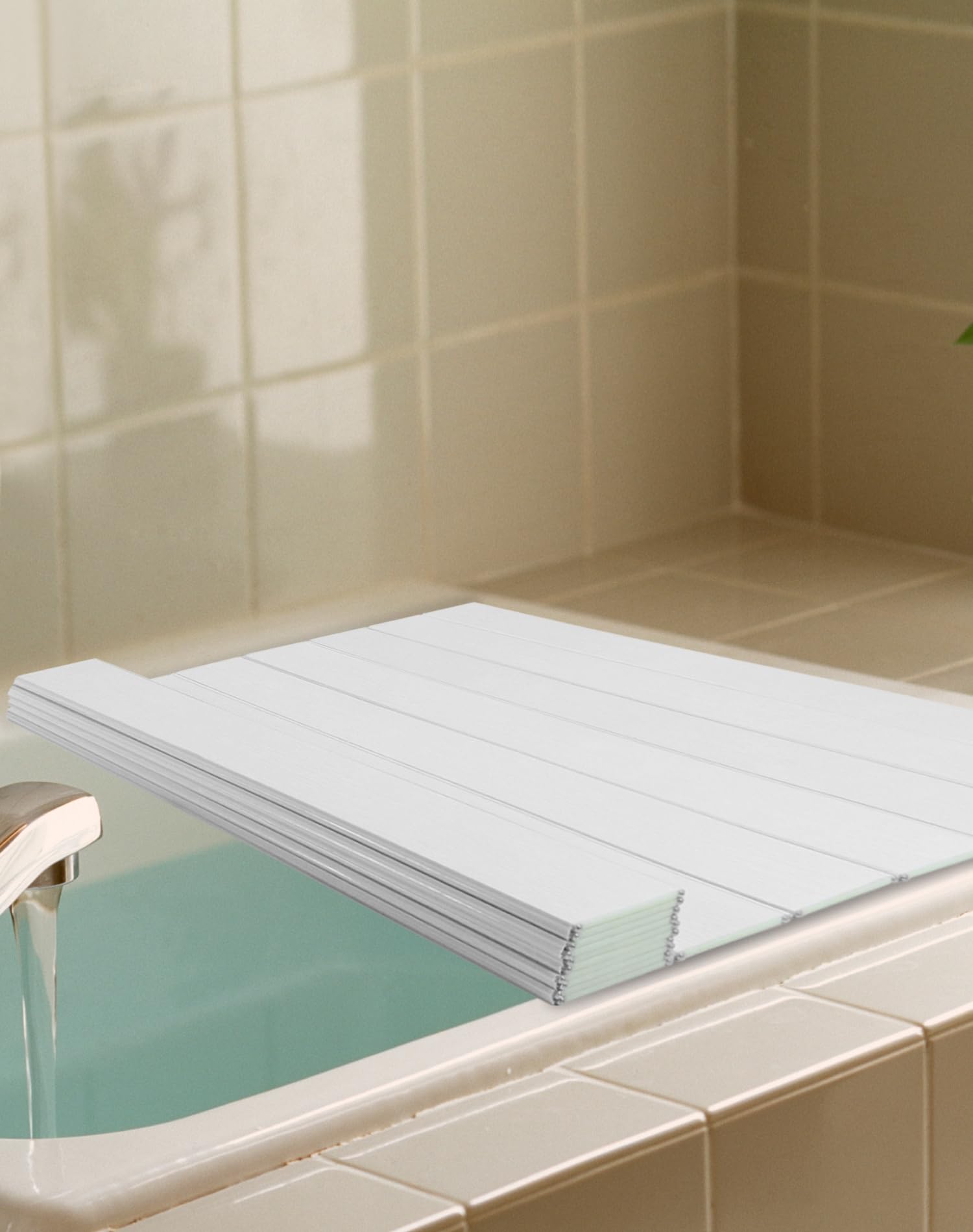 QWORK® Estante de Baño Plegable, Tabla de Baño de PVC para Baño y SPA - 170 x 75 cm x 0,7 cm - Blanco