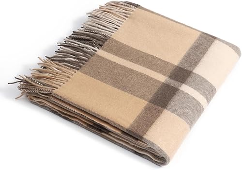 Miniatura 5 de Manta de lana merina, gruesa, cálida y suave, grande de 55 x 83 pulgadas, 1.5 libras, manta de lana con flecos a la rodilla para sofá, cama, viajes