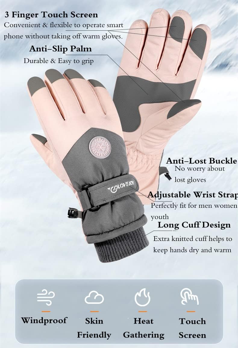 2 Pair Winter Ski Snow Gloves & Ski Gloves Inside Mittens for Men, Women, Youth | Touchscreen & Waterproof Cold Weather Hand Warming Gloves Winter Work Gloves
