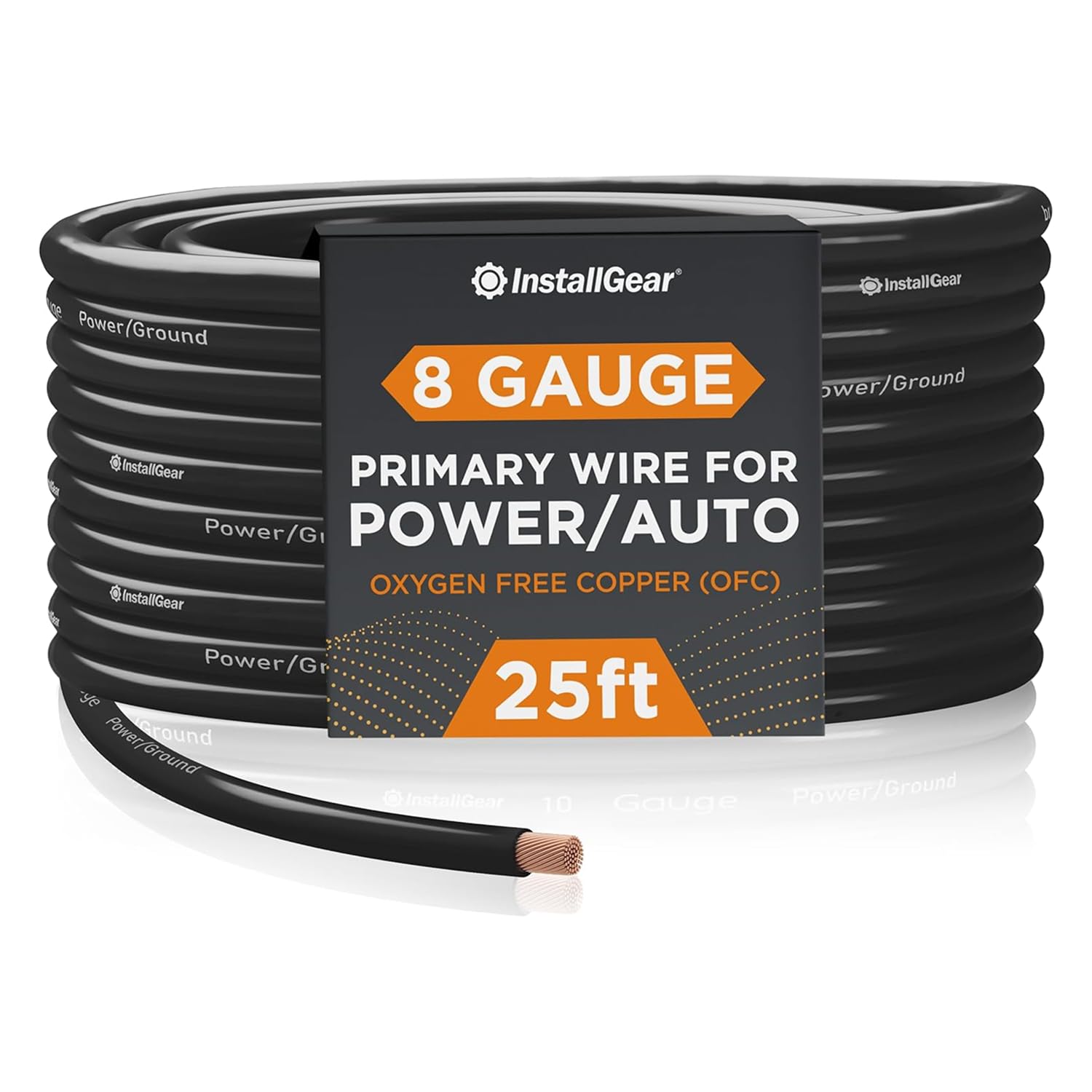 InstallGear 8 Gauge OFC Pure Copper Power Ground Wire - 25ft Black, True Spec Welding, Battery, Automotive, Car Audio, RV Trailer