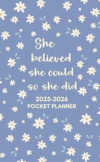 She Believed She Could So She Did: Mead 2-Year Pocket Planner 2025-2026 with Daisies Cover