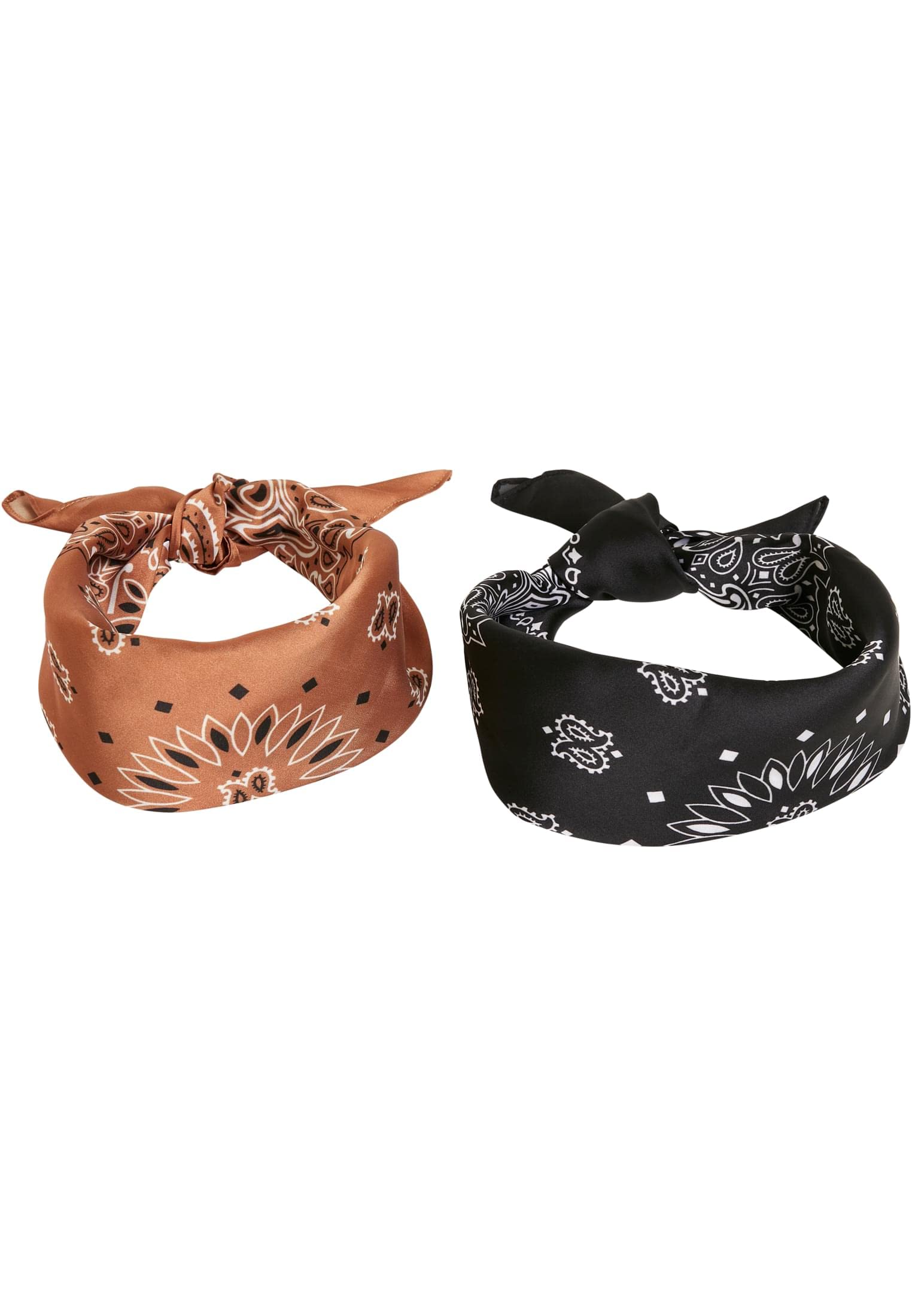 Urban Classics Satin Bandana, Pack of 2, Black+Cognac, One Size