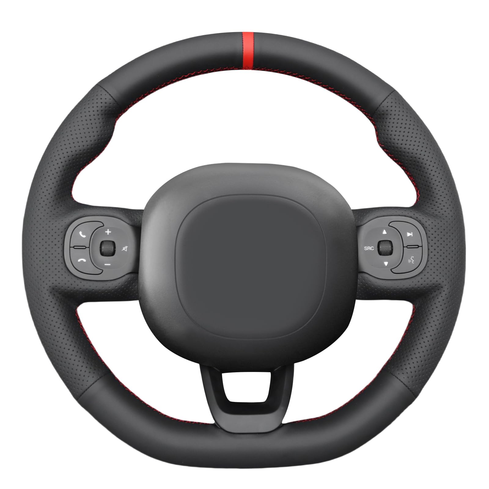 MEWANT coprivolante compatibile con Fiat Panda 2012-2024 volante in pelle forma D con pulsante multifunzione cucito a mano protezione volante