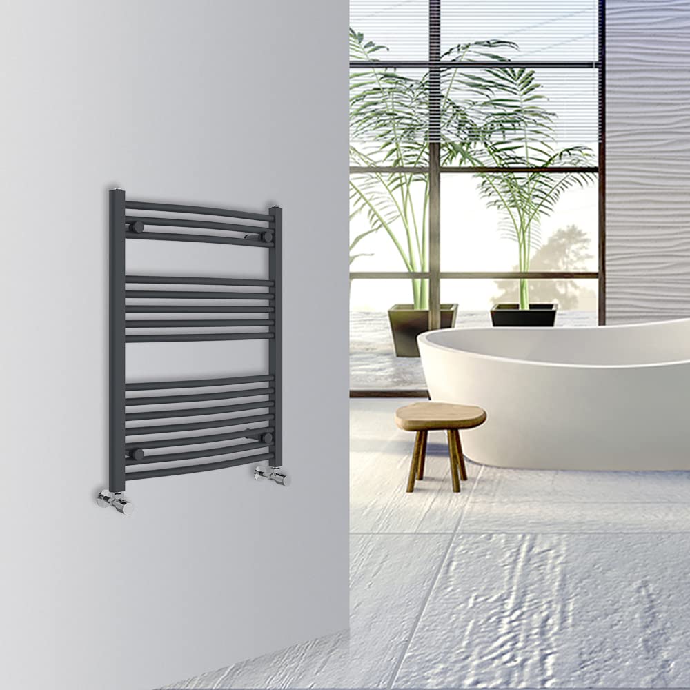 Warmehaus Curved Bathroom Heated Towel Rail Warmer Radiator Central Heating 800x600mm - Anthracite