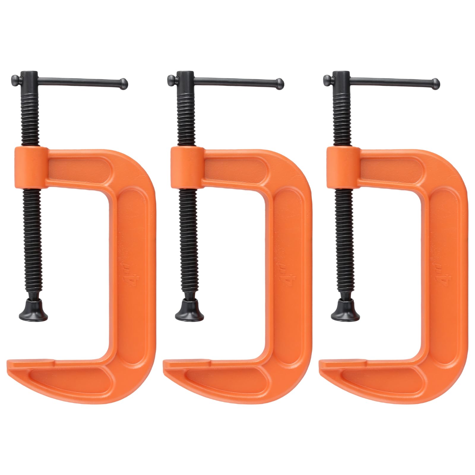 LEXININ 3 Pcs 4 Inch G Clamp, Jaw Opening 105mm Orange C Clamps for Woodworking Welding Building, Malleable Cast Iron