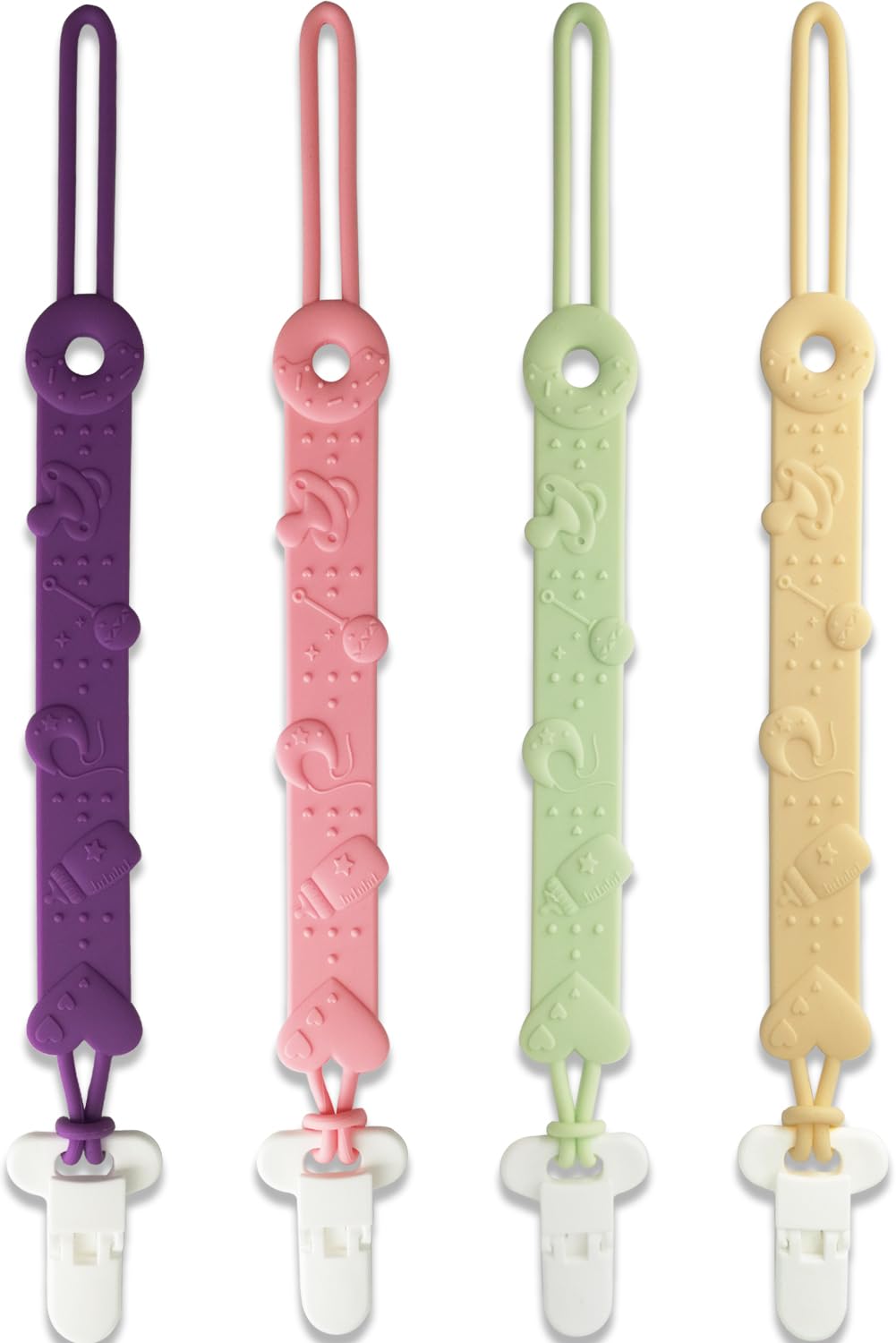 Pacifier Clip MOBU 4 Pack Silicone Pacifier Clips Holder for Baby Boy Girl Newborn Essentials One Piece Design Universal Pacifier Holder Birthday,