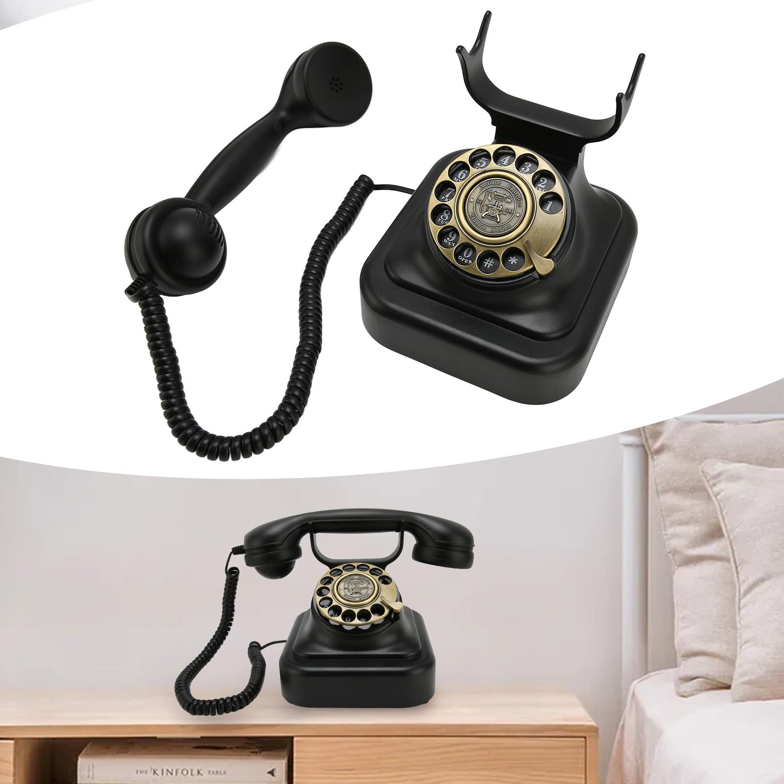 Retro Telefon Stacjonarny do Domu, Telefon z Obrotowym Wybieraniem w Stylu Vintage Staromodny Telefon Przewodowy z tarczą ze Stopu Cynku, Przewód Telefoniczny na w Hotelu