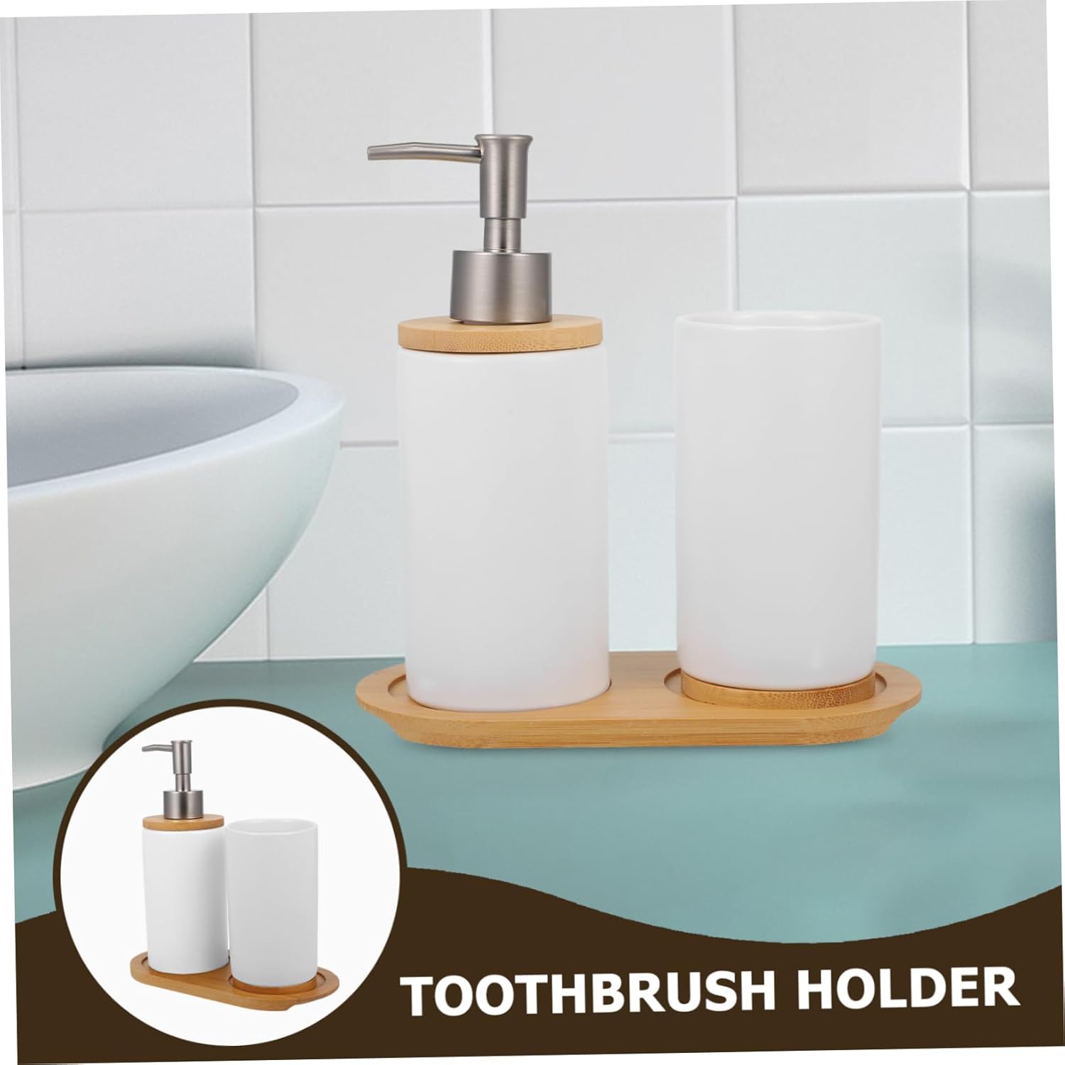 Bathroom Accessories Set Minimalist Ceramic Toothbrush Holder Manual Lotion Dispenser and Cup Elegant White Design for Daily Use and Gift Giving