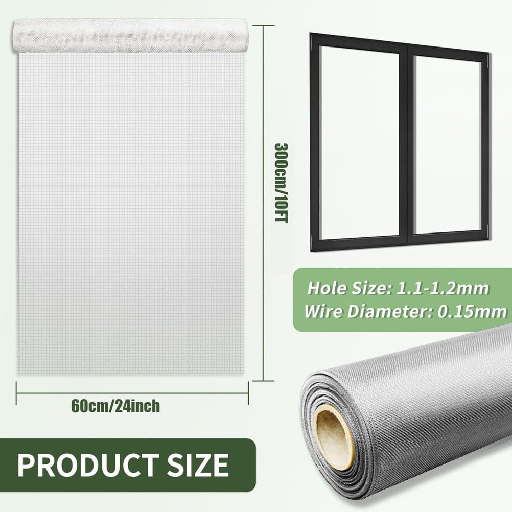 KISKIS 20 Mesh Air Vent Window Screen Mesh, 304 Stainless Steel Window Screen, Screen Door Mesh, Windows Screens and Screen Door Replacement, Patio Screen Mesh, DIY Projects,24INx10FT