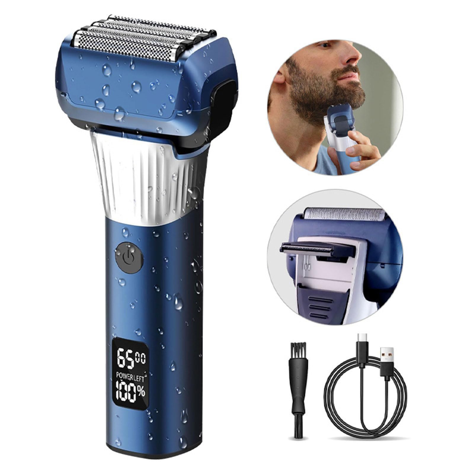 2 Rasoio portatile ricaricabile elettrico a doppia potenza leggero per uomo Design Bagnato/Asciutto Uso da viaggio Rasoio elettrico con display a LED Strumento per la toelettatura degli uomini con
