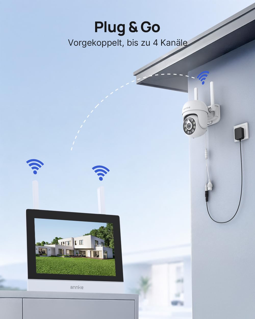 ANNKE 3K Überwachungskamera Set mit Monitor, 4CH 7" Touchscreen mit 64GB SD Karte, 4X 5MP 360° PTZ WiFi Kameras, 2 Wege Audio, Spotlight Alarm, Farbnachtsicht, Bewegungsüberwachung, 24/7 Aufzeichnung