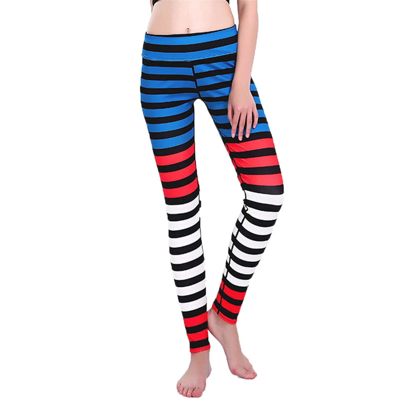 Mujer Niña Gimnasio Leggings Yoga Pantalones, Pantalones de Yoga elásticos con estampado de rayas for mujer, mallas con Control de barriga de cintura alta, pantalones ajustados de secado rápido hasta