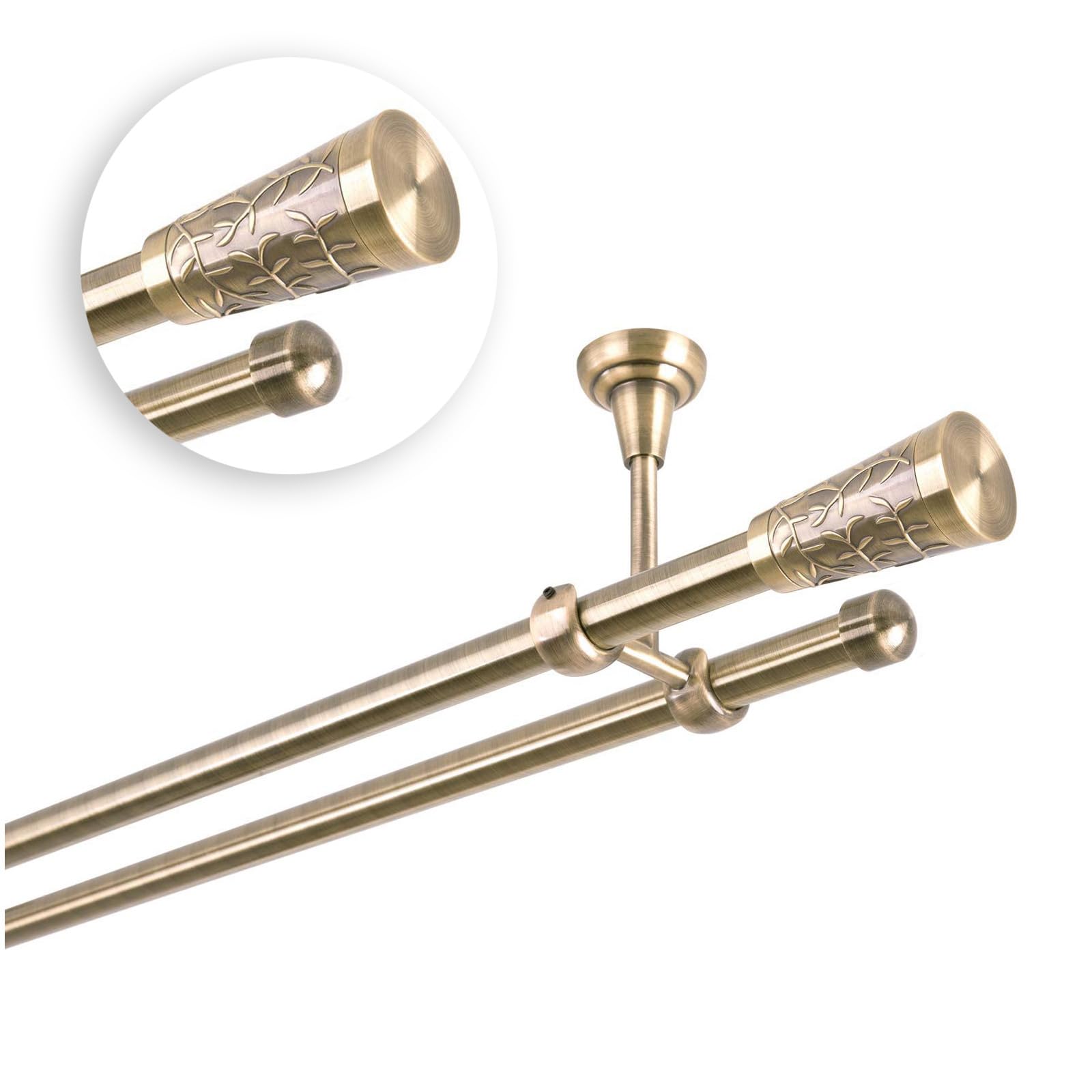 Tringle à rideaux 19 mm 2 voies Fixation au plafond Métal doré vieilli neuf (160)