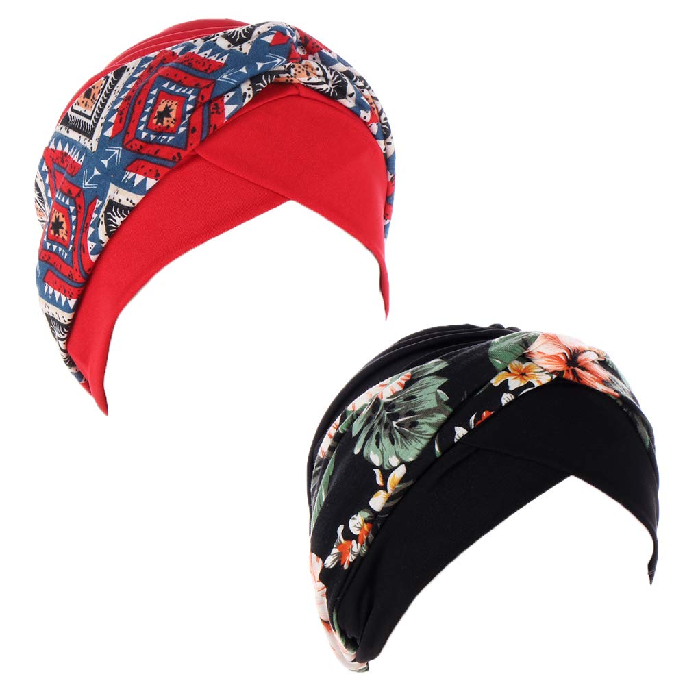 JDYaoYing 2pcs Turban Muslim hijab Cancer Chemo Beanie Head Wrap Scarfs For Women