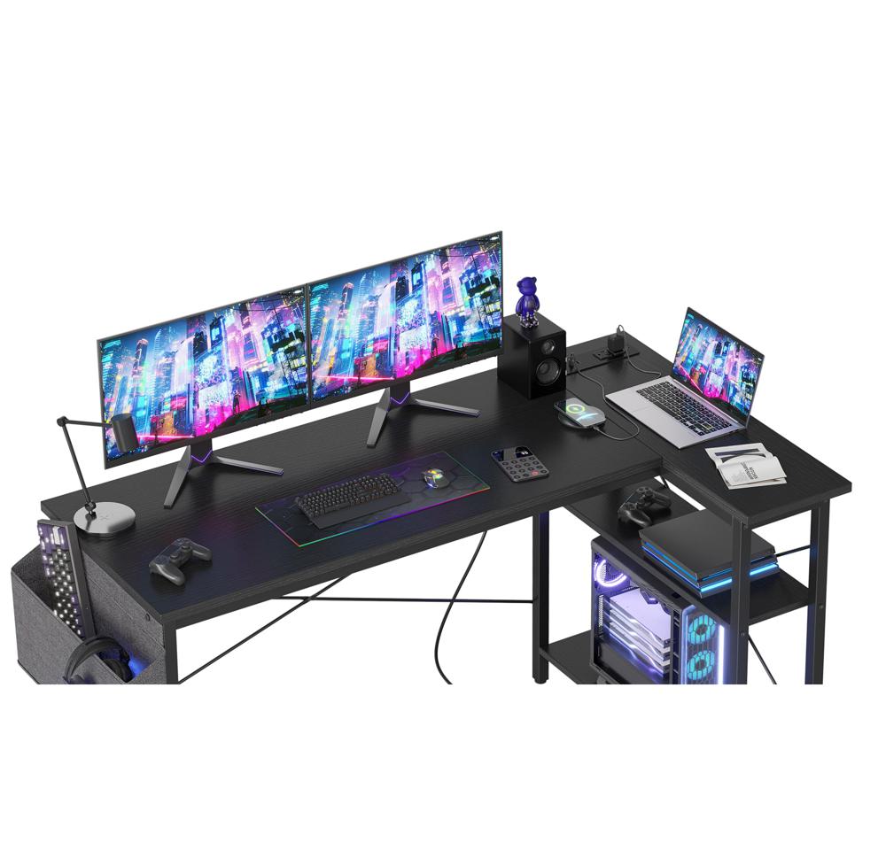 Amazon.com: TIQLAB L Shaped Computer Desk with Power Outlets, 55